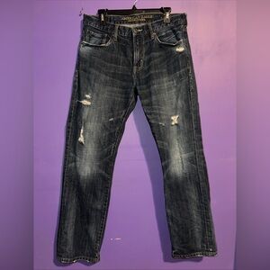American Eagle Jeans Mens 32x30 Slim Straight Blue Dark Wash  Distressed